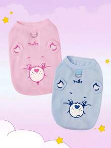 Care Bears X PETSIN 1pc Love Bear Embroidered Pet Pullover Vest, Cute Cartoon Pattern, Soft & Breathable Polyester, Anti-Flea, Less Shedding, Heat-Resistant, Super Comfy For Cats & Dogs, Purrfect For Indoor & Outdoor Fun Days - Multicolor - View 1