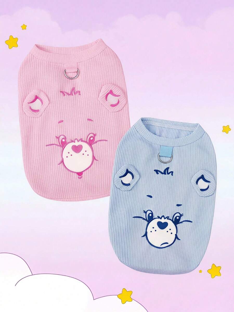 Care Bears X PETSIN 1pc Love Bear Embroidered Pet Pullover Vest, Cute Cartoon Pattern, Soft & Breathable Polyester, Anti-Flea, Less Shedding, Heat-Resistant, Super Comfy For Cats & Dogs, Purrfect For Indoor & Outdoor Fun Days - Multicolor - View 1