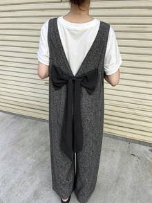 FRIFUL Women's Fashion Commuter Bowknot Decorated Jumpsuit Vacation - Grey - View 3