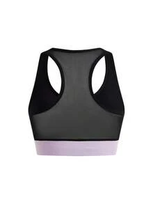 SHEIN Cheerettes 女款 3 件組拼色內衣、高腰緊身褲與圓領上衣休閒日常運動套裝，黑色與紫色，柔軟彈性、防透深蹲、側邊口袋壓力褲 - 彩色 - 查看 7