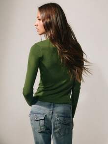 Nöista Green Knit Cardigan With Blue Contrast Trim And Asymmetrical Buttons. Cozy Layering Piece For Office And Everyday Wear. Cozy - Army Green - View 7
