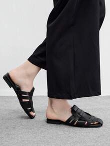 CUCCOO BIZCHIC 女款黑色編織鞋面粗跟低跟涼鞋，適合通勤辦公穿著 - 黑色 - 查看 4