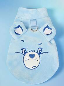 Care Bears X PETSIN 1件刺繡小熊藍色絨毛保暖無袖外套，附牽繩，適合貓狗，適合舒適的室內時光或寒冷天氣的戶外探險 - 淺藍色 - 查看 3