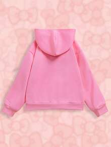 HELLO KITTY AND FRIENDS | SHEIN Tween Girl Cute Loose Fit Pink Sweatshirt With Cartoon Bow Print For Fall And Winter - Pink - View 2