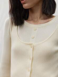 MERLEAU-F Damen Modern Lässig Französisch Elegant 2 In 1 Strick Creme Weiß Top Büro Herbst,Arbeitsoutfits für Frauen,Büro Lässig,Lehrer Arbeits Tops - Beige - Übersicht 7