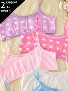 2pcs Random Assorted Colors Sweet Heart Minimalist Basic Mori Style Camisole Tank Top With Padded Chest And Ruched Design, Comfortable Soft For Girls - Multicolor - View 6