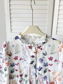 SHEIN 青少年女孩寬鬆休閒日常襯衫，返校季，優雅風格 - 白色 - 查看 3