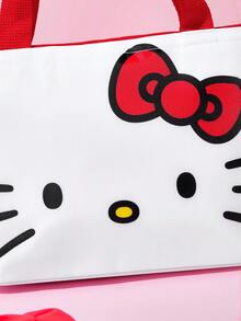 HELLO KITTY AND FRIENDS | SHEIN 蝴蝶結卡通臉印花保溫午餐手提袋，大容量保溫冷藏袋，適合女生學生，便攜手提包，適用日常通勤、野餐食物儲存 - 白紅 - 查看 6