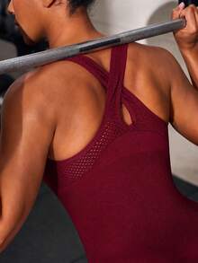 Solea Cove Solea Cove 1pc Burgundy Racerback Seamless Sports Short Jumpsuit, Slim Bodycon Fit, For Gym Weightlifting Workout Summer - Burgundy - View 4