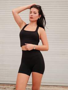 Nelanie Turli 女款純色緊身運動短褲 春夏季適用 運動短褲 健身短褲 單車短褲 黑色 - 黑色 - 查看 4