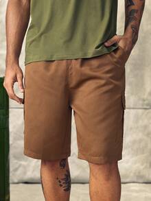 Norleigh Men's Summer Casual Street Solid Color Multi-Pocket Cargo Shorts - Coffee Brown - View 5