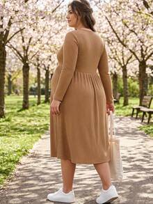 Plussiva Plus Size Maternity Casual Maternity Soft Form Minimalist Solid Color Dress Autumn / Casual Everyday Baby Shower Formal - Black - View 2