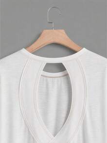 SHEIN Dewbera Women's Solid Color Crew Neck Casual Versatile Daily Travel Sports T-Shirt - Beige - View 5