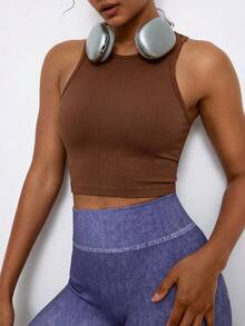 Voyena Damen-Sport-Tanktop in Große Größen aus geripptem Strick, Fitness-Tanktop, figurbetontes Tanktop-T-Shirt - Verschiedenfarbig - Übersicht 14