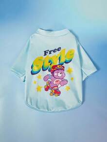Care Bears X PETSIN 1件自由風格泰迪熊星星卡通圖案印花藍色插肩袖T恤，適用於貓狗，清新活潑可愛且彈性佳，適合室內遊戲或戶外日常奔跑 - 淺藍色 - 查看 2