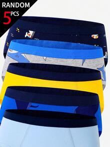 [5 Random Piece] Young BoyColorful Cute Graphic Print Cotton Briefs, Random Assorted Patterns Like Shark, Dinosaur - Multicolor - View 6