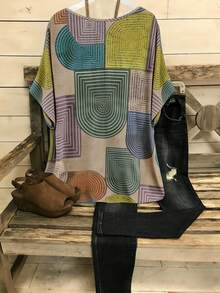 EMERY ROSE Plus Size Woven Printed Casual Resort Summer Shirt - Apricot - View 2