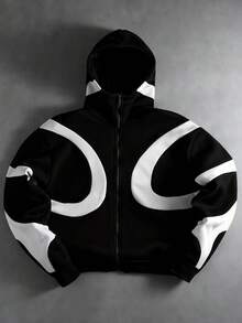 Manfinity Homme Men's Young Patchwork Colorblock Plus Size Hoodie - Black and White - View 1