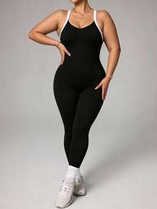 Slayform Slayform Women's Plus Size Fitness Yoga Workout Jumpsuit - Black and White - View 5