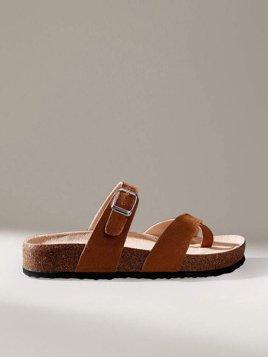 Solecia Women's Adjustable Buckle Casual Beach Slippers For Christmas Summer Shoes - Camel flannel - View 1
