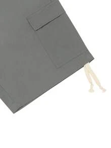 Manfinity Homme Men's Grey Cargo Shorts, Multi-Pocket Design, Drawstring Waist, Casual Versatile Fashion Shorts - Dark Grey - View 6