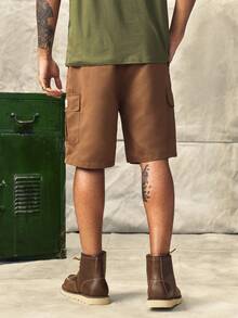 Norleigh Men's Summer Casual Street Solid Color Multi-Pocket Cargo Shorts - Coffee Brown - View 2