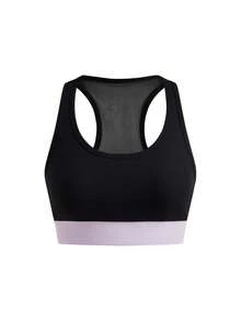 SHEIN Cheerettes 女款 3 件組拼色內衣、高腰緊身褲與圓領上衣休閒日常運動套裝，黑色與紫色，柔軟彈性、防透深蹲、側邊口袋壓力褲 - 彩色 - 查看 18