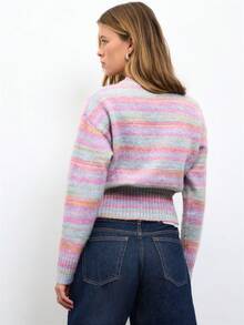 Nöista Multicolor Striped Knit Sweater With Ribbed Waist. Fall, Back To School And Everyday Style. - Pink - View 6