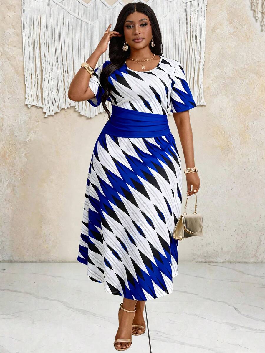 Villa Velisse Multicolored, Elegant, Plus-Size Dress. - Multicolor - View 1
