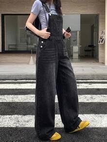 SHEIN 青少年女孩 Y2K 休閒黑色寬鬆舒適抽繩牛仔褲，萬聖節與開學穿搭 - 黑色 - 查看 6