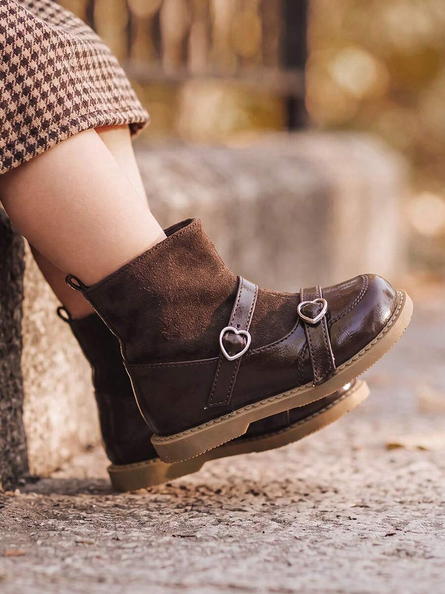 Cozy Pixies 時尚百搭休閒瑪麗珍短靴 秋冬鈕扣靴 童鞋軟底防滑短靴 女童嬰兒靴 - 棕色 - 查看 1
