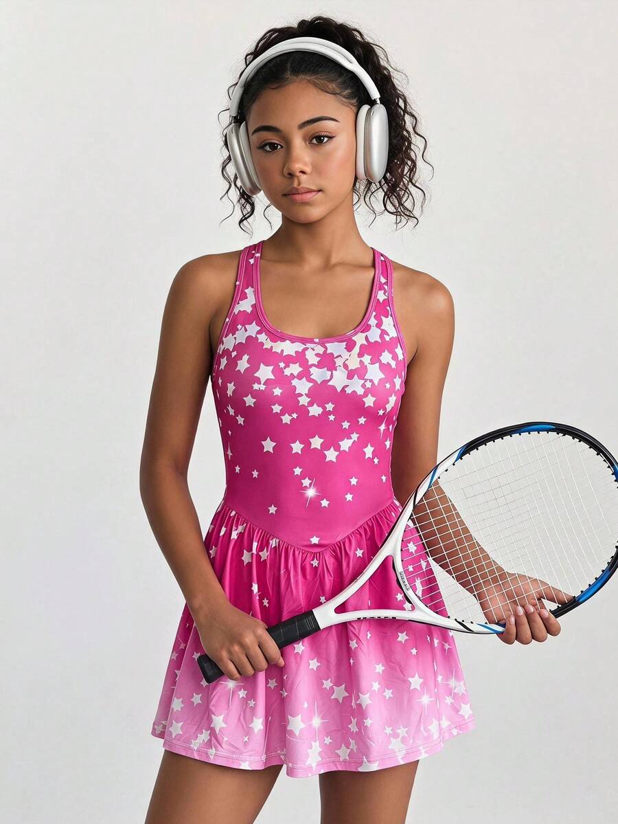 Tween Girl Tween Girl Fashion Casual Knit Print One-Piece Jumpsuit, Colorful Gradient Star Print - Multicolor - View 1