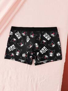 HELLO KITTY AND FRIENDS | SHEIN 男士時尚卡通印花四角內褲 - 黑色 - 查看 3