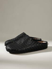 Solecia Retro Checkered Woven, Cork Insole Foot Cover Without Heel, Casual Sandals Bottom Closed Toe Half - Black - View 6