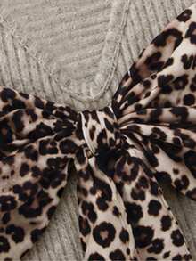 Holdful Holdful Women's Leopard Print Bow Decor Drop-Shoulder Long Sleeve T-Shirt - Apricot - View 5