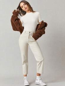 SHEIN BASICS 女款純色百搭圓領短袖T恤，適合日常穿著 - 白色 - 查看 7