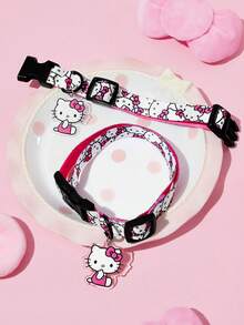 HELLO KITTY AND FRIENDS | SHEIN 甜美卡通印花寵物旅行套裝，包含背心式胸背帶、項圈與收納袋，堅固扣具方便穿戴，收納袋可放置拾便袋與零食，適合貓狗，多尺寸可選，亦可單獨購買 - 芭比粉 - 查看 3