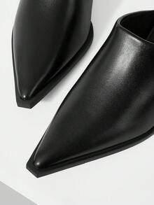 Mnmlis Women's Minimalist Pointed Toe Wine Glass Heel Black Matte Soft Leather Closed Toe Slippers, Suitable For Daily Commute, Shopping, Workplace, Business Office, Party Wear Fall Shoes - Black - View 5