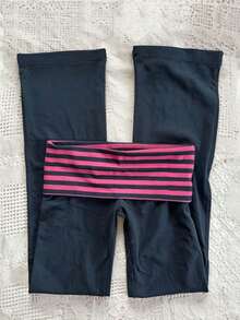IslaSuriya Y2K Striped Colorblock Pattern Casual Sexy Cuffed Long Pants, Sexy Cuffed Long Pants, Suitable For Daily Street And Party Wear - Multicolor - View 2