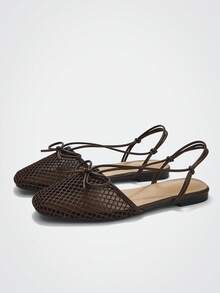 Maija Women's Fashion Round Toe Lace-Up Closed Toe Slingback Flats Fall Shoes - Coffee Brown - View 2