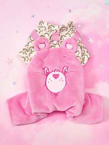Care Bears X PETSIN 1件粉色泰迪熊刺繡秋冬款厚實保暖四腳連身衣，附牽引D型環，適合貓狗，適用於室內溫馨保暖或寒冷戶外散步 - 粉色 - 查看 1