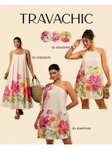 Travachic 大码女式碎花休闲派对连衣裙 - 淡黃色 - 查看 7