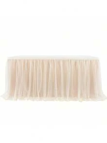 1-Piece Champagne-Colored Single-Layer Tulle Pleated Table Skirt, Suitable For Rectangular And Round Tables - The Perfect Choice For Birthday Parties, Weddings, Bridal Showers, Cake Table Decorations, And All Celebratory Occasions - Champagne - View 5