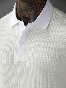 Manfinity Homme Men's Solid Color Minimalist Daily Wear Short Sleeve Polo Shirt, Formal - White - View 4