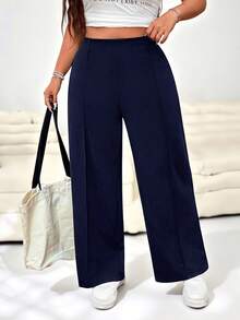SHEIN EZwear Casual Versatile Navy Blue Plus Size Pants - Navy Blue - View 1