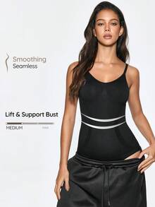 SHAPORA 1pc Women's Seamless Backless Jumpsuit, Slimming Shapewear, Abdominal Control, Flat Tummy, Tight Bodycon Jumpsuit, Wearable Shapewear - Black - View 1