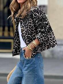 SHEIN LUNE Chaqueta diaria simple para mujer con estampado de leopardo - Multicolor - Ver 4