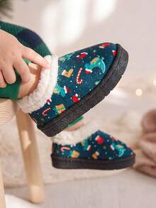 Cozy Pixies Boys And Girls Green Classic Cartoon Dinosaur Pattern Fashionable Christmas Easy To Wear Casual Slippers Suitable For Winter Daily Home Warmth - Green - View 2