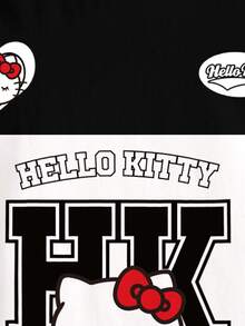 HELLO KITTY AND FRIENDS | SHEIN 少女圆领短袖可爱卡通印花休闲T恤 - 白色 - 查看 5