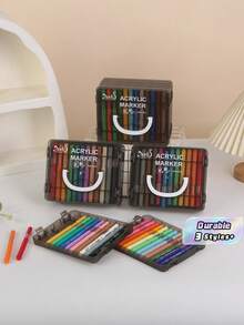 60/48/36 Colors Acrylic Marker Pen Set, Multi-Color Opaque Water-Based Painting Pens With Black Storage Box, Art Drawing Supplies For Students, Hobby Painting & Art Creation - Sets - View 1